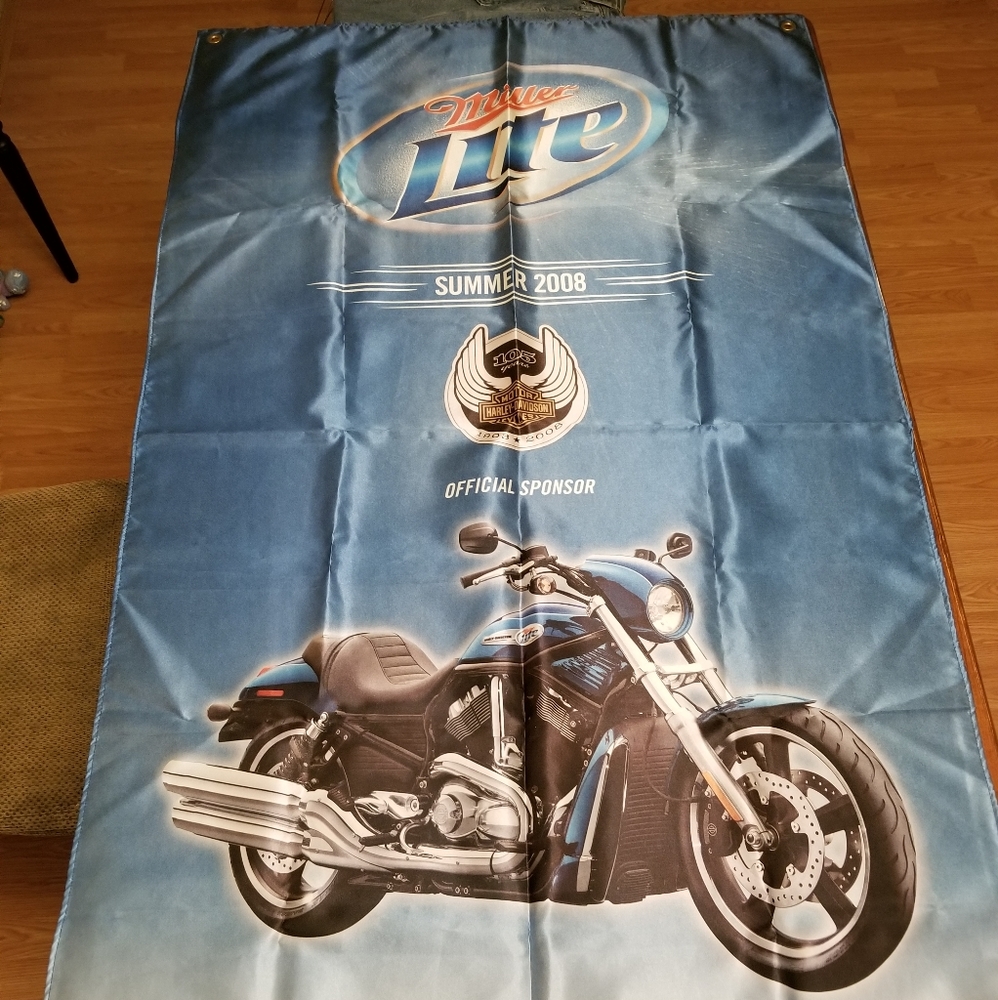 Miller Lite and Harley Davidson commemorative flag
